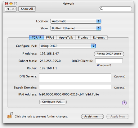 Bob's original network settings